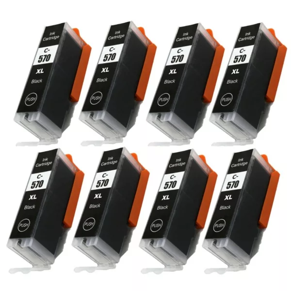 Compatible Canon PGI-570PGBKXL Black Ink (8 Pack) for TS6051, TS6052, TS8050, TS8051